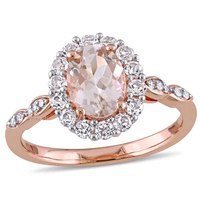 Mimi & Max Oval Shape Morganite, White Topaz And Diamond Accent Vintage Ring In 14k Rose Gold In Silver