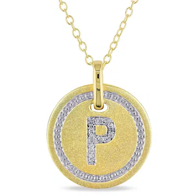 Mimi & Max P Initial Diamond Accent Pendant With Chain In Yellow Plated Sterling Silver