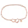 Mimi & Max Paper Clip Link Anklet With Double Heart Clasp In Rose Silver - 9 In In Gold