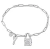 Mimi & Max Paper Clip Link Charm Bracelet W/lock And Key Clasp In Sterling Silver - 7.5 In. In White