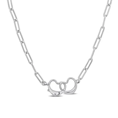 Mimi & Max Paper Clip Link Necklace With Double Heart Clasp In Sterling Silver - 20 In