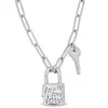 Mimi & Max Paper Clip Link Necklace W/lock And Key Clasp In Sterling Silver- 20 In. In White
