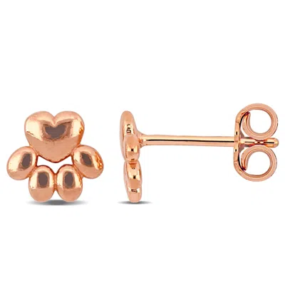 Mimi & Max Paw Stud Earrings In Rose Plated Sterling Silver In Red