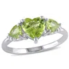 Mimi & Max Peridot And Diamond Accent Triple Heart Ring In Sterling Silver In Green