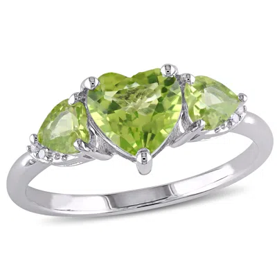 Mimi & Max Peridot And Diamond Accent Triple Heart Ring In Sterling Silver In Green