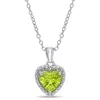 Mimi & Max Peridot Heart Halo Necklace In Sterling Silver In Green
