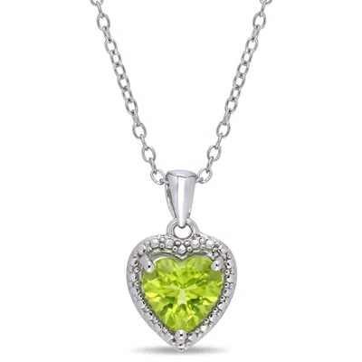 Mimi & Max Peridot Heart Halo Necklace In Sterling Silver In Metallic
