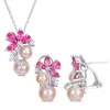 Mimi & Max Pink Cultured Freshwater Pearl 7 3/8ct Tgw Created Pink White Sapphire Jewelry Set Sterling Silver In Multi