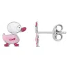 Mimi & Max Pink Enamel Duck Stud Earrings In Sterling Silver In Pink