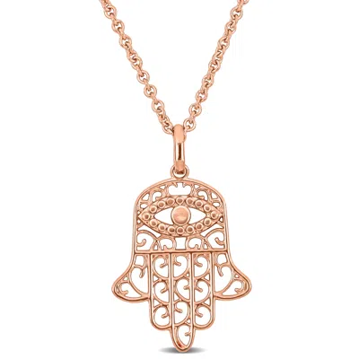 Mimi & Max Pink Hamsa Charm Pendant W/ Chain In 18k Rose Gold Plated Silver - 17.5+1.5 In.