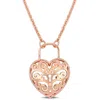 Mimi & Max Pink Heart Lock Charm Pendant W/ Chain In 18k Rose Gold Plated Silver - 16+3 In. In Pink