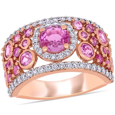 Mimi & Max Pink Sapphire 1/2ct Tw Diamond Halo Cuff Ring 14k Rose Gold