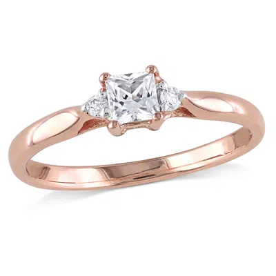 Mimi & Max Princess Cut Created White Sapphire And Diamond Accent Ring Rose Silver