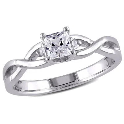 Mimi & Max Princess Cut Created White Sapphire And Diamond Infinity Ring In Sterling Silver In Metallic