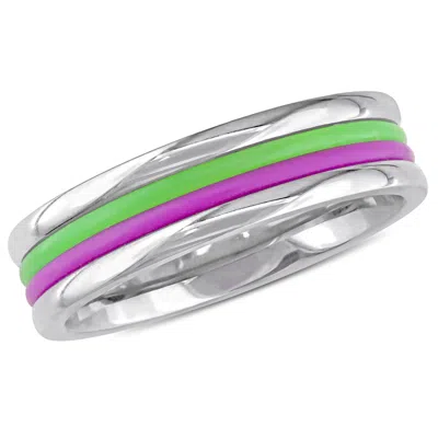 Mimi & Max Purple And Green Striped Band Stainless Steel In Multi