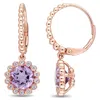 Mimi & Max Rose De France White Sapphire Halo Leverback Earrings 10k Rose Gold In Multi