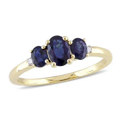 Mimi & Max Sapphire And Diamond 3-stone Ring In 10k Yellow Gold In Blue