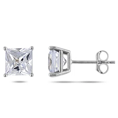 Mimi & Max Square Cut Created White Sapphire Stud Earrings In 10k White Gold In Silver