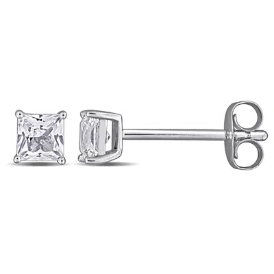 Mimi & Max Square Cut Created White Sapphire Stud Earrings In 10k White Gold In Silver