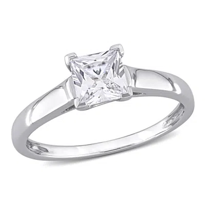 Mimi & Max Square-shape Created White Sapphire Solitaire Engagement Ring In 10k White Gold