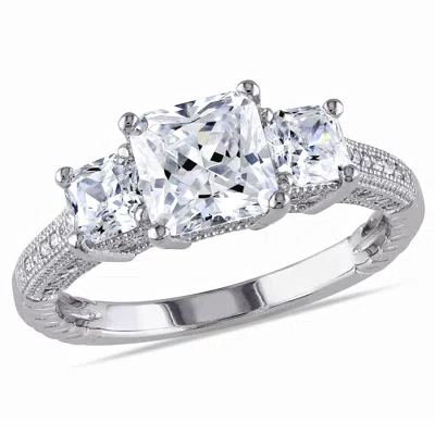 Mimi & Max Square Shaped Cubic Zirconia 3-stone Engagement Ring In Sterling Silver In White