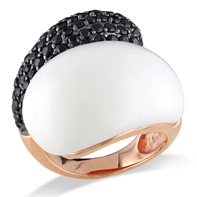 Mimi & Max Synthetic White Agate And Black Cubic Zirconia Crossover Ring Rose Silver