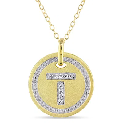 Mimi & Max T Initial Diamond Accent Pendant With Chain In Yellow Plated Sterling Silver In Gold