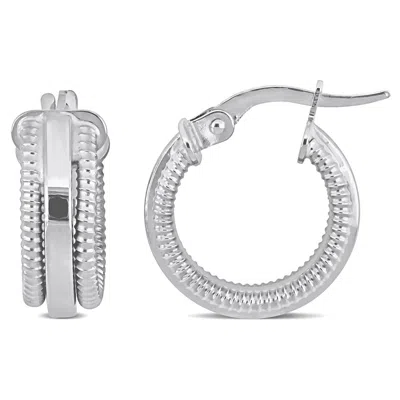 Mimi & Max Textured Hoop Earrings In 10k White Gold