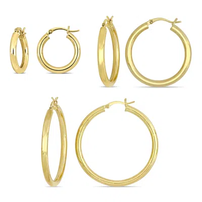 Mimi & Max Three Pairs 10k Yellow Gold Hoop Earrings Set 40x3mm 30x3mm 20x3mm