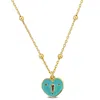 Mimi & Max Turquoise Enamel Heart Necklace On Diamond Cut Cable Chain W/ Ball Beads In Yellow Silver - 16.5+1 I In Green