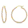 Mimi & Max Twisted Hoop Earrings In 3-tone 10k White Yellow & Rose Gold In Gold