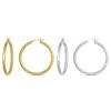 Mimi & Max Two Pairs 10k Yellow White Gold Hoop Earrings Set 40x3mm In Multi