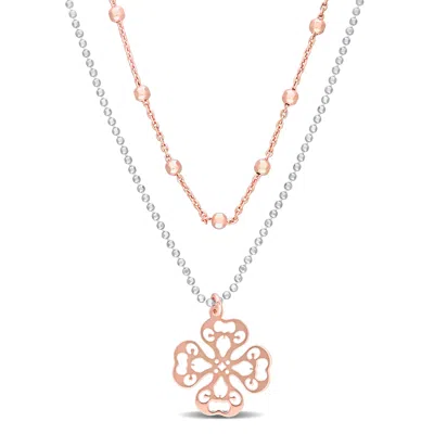 Mimi & Max Two-tone 2-strand Ball Bead Chain Necklace In Rose Plated Sterling Silver - 19 In In Pink