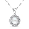Mimi & Max White Cultured Freshwater Pearl Diamond Filigree Halo Necklace Sterling Silver In White
