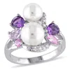 Mimi & Max White Cultured Freshwater Pearl Ring With Amethyst In Purple
