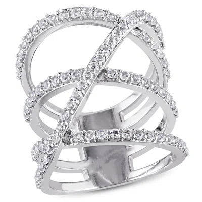 Mimi & Max White Topaz Crossover Split Shank Ring In Sterling Silver