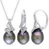 Mimi & Max Women's 2pc Set Of 9-9.5mm Black Tahitian Pearl And 1/10ct Tw Diamond Vintage Drop Pendant W/ Chain In Black