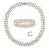 Mimi & Max Women's 3pc Set Of 6-8mm Freshwater Cultured Pearl Necklace Double Row Bracelet And Stud Earrings W/ In White