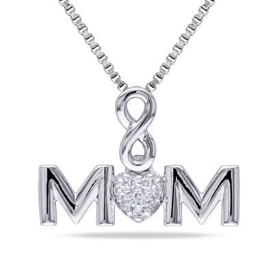 Mimi & Max Women's Diamond Infinity "mom" Pendant With Chain In Sterling Silver In White
