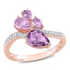 Mimi & Max Womens 1 3/5ct Tgw Pear-shape Amethyst And Rose De France And 1/10ct Tdw Diamond Toi Et Moi Ring In In Purple