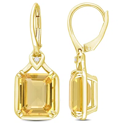 Mimi & Max Womens 13 1/6ct Tgw Octagon Cut Citrine And White Topaz Leverback Drop Earrings In Yellow Plated Ste