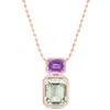 Mimi & Max Womens 20 1/8ct Tgw Octagon Green Quartz And Rose De France Necklace In Rose Plated Sterling Silver In Multi