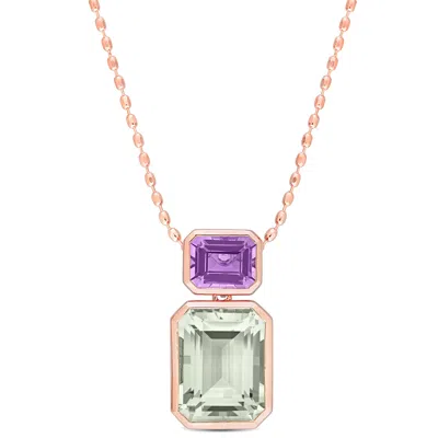 Mimi & Max Womens 20 1/8ct Tgw Octagon Green Quartz And Rose De France Necklace In Rose Plated Sterling Silver In Multi
