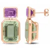Mimi & Max Womens 28ct Tgw Octagon-cut Rose De France And Octagon-cut Green Quartz Two Stone Earrings In Rose P In Multi
