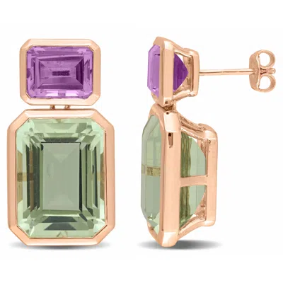 Mimi & Max Womens 28ct Tgw Octagon-cut Rose De France And Octagon-cut Green Quartz Two Stone Earrings In Rose P In Multi