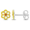 Mimi & Max Yellow Enamel Flower Stud Earrings In Sterling Silver In Pink