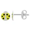 Mimi & Max Yellow Enamel Ladybug Stud Earrings In Sterling Silver In Green