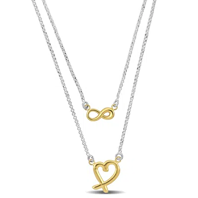 Mimi & Max Yellow Infinity And Heart Charm Double Strand Necklace In Sterling Silver - 16+18 W/ 1 In. Ext.