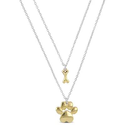 Mimi & Max Yellow Paw And Bone Charm Double Strand Necklace In Sterling Silver - 16+18 W/ 1 In. Ext.