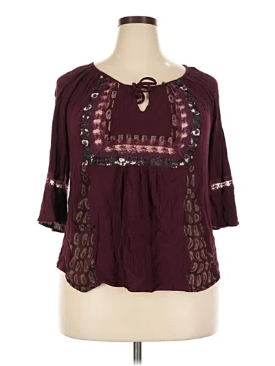 Pre-owned Mimi Chica Short Sleeve Blouse In Burgundy